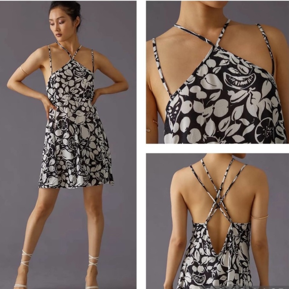 NWT Anthropologie Sheer Mini Dress Black Motif Size XS
